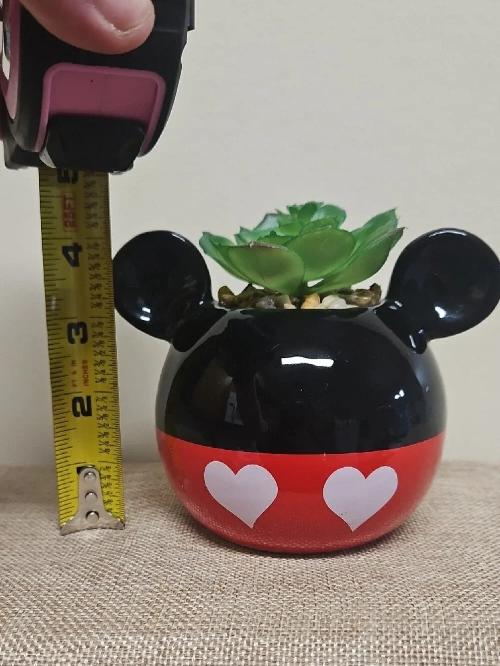 Black and Red Heart Ceramic Faux Succulent